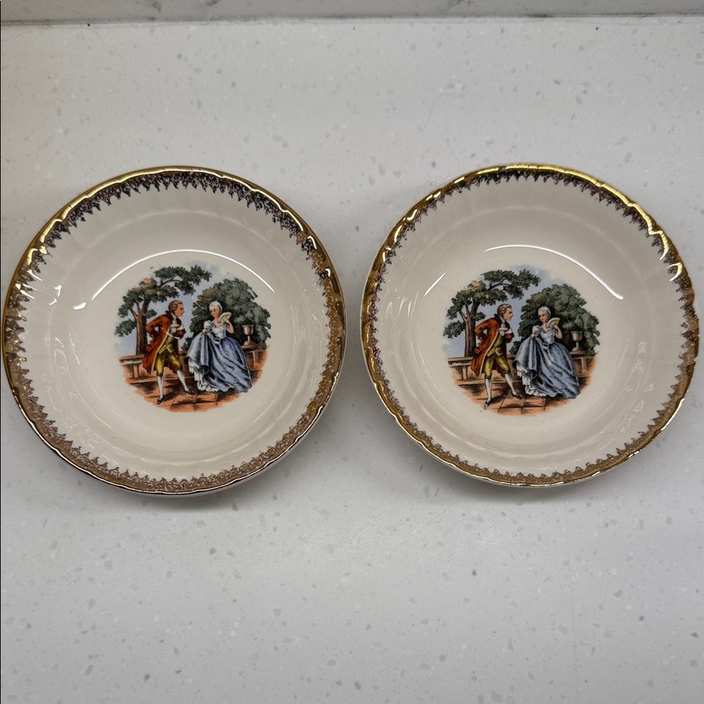 Cronin China Colonial Courting Couple Bowls w/ Gold Trim – 5" (Set of 2) [F]